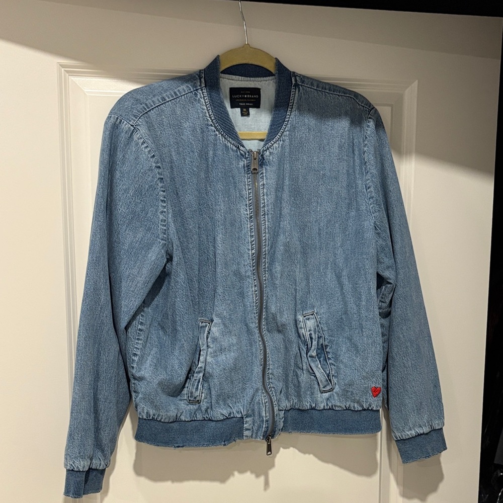 LUCKY BRAND Womens Blue Zippered Ribbed Trim Bomber Jacket